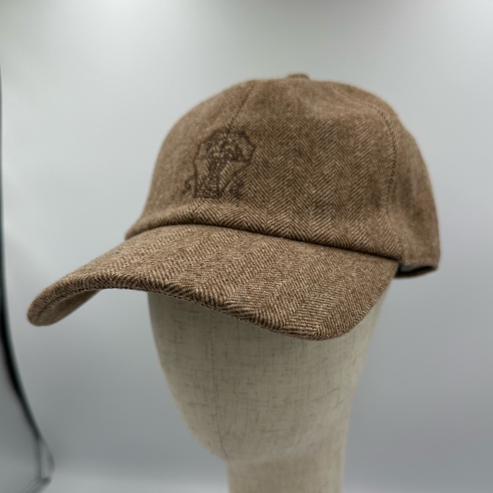 Brunello Cucinelli Brown Herringbone Baseball Cap